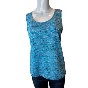 Jones New York Womens Knitted Striped Tank Top Scoop Neck Aqua Blue White Medium